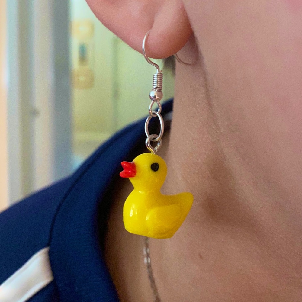 Rubber duck dangling earrings